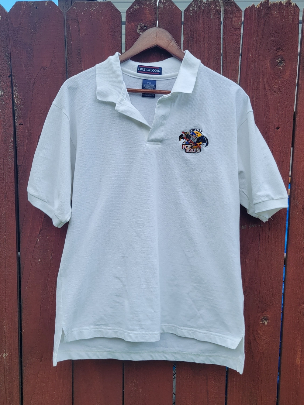 VTG Rare Austin Ice Bats Minor Hockey WPHL Fruit of the Loom Polo Shirt White L